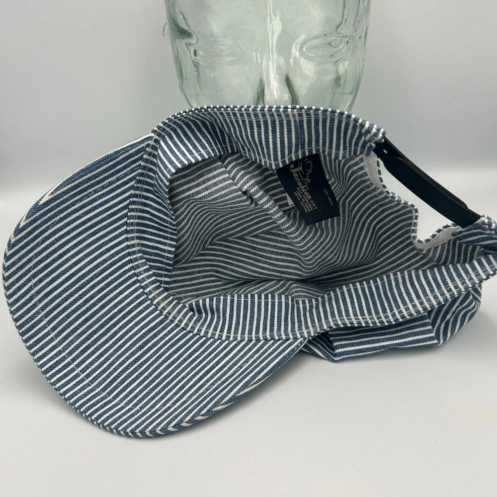 Vintage Conductor Hat Cap Sz L Mens Stripe Train Engineer Railroad Thomas Snap